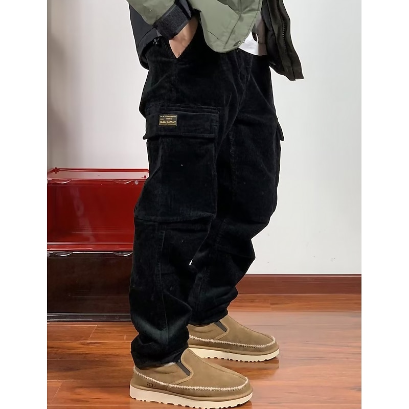 Men's Cargo Pants Cargo Trousers Corduroy Pants Pocket Plain Comfort Breathable Outdoor Daily Going out Fashion Casual Black Green