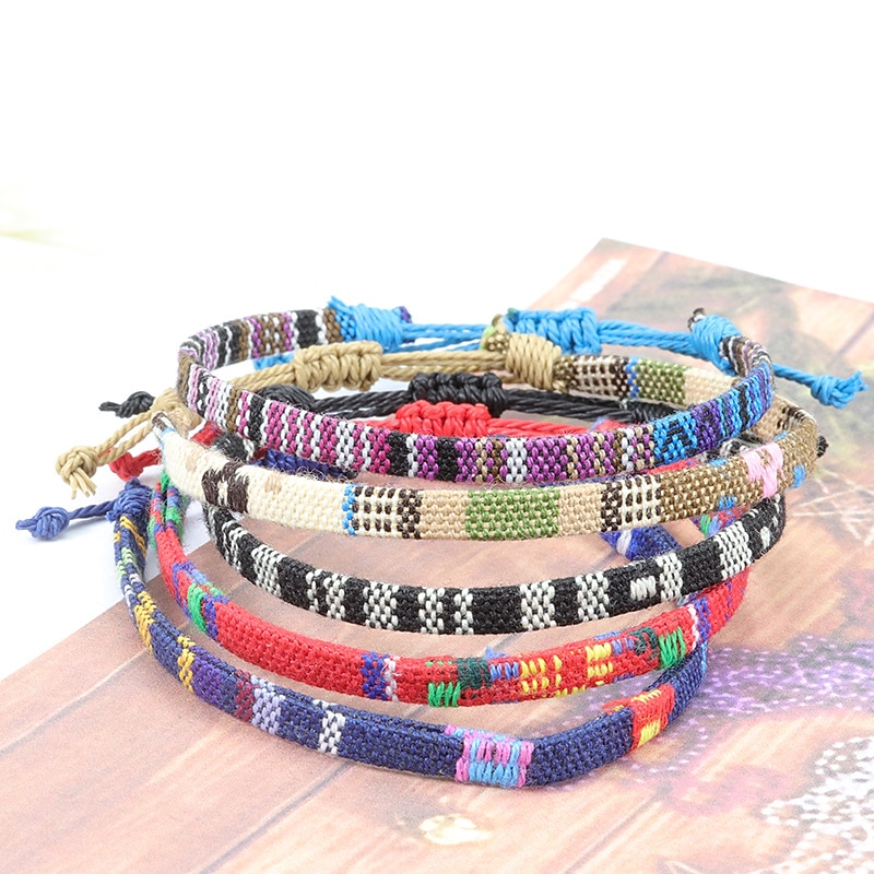 Random 5 Pcs Hot Selling Nepalese Style Cotton And Linen Woven Fabric Rainbow Ankle Chain Versatile And Colorful Activity Ankle Rope3