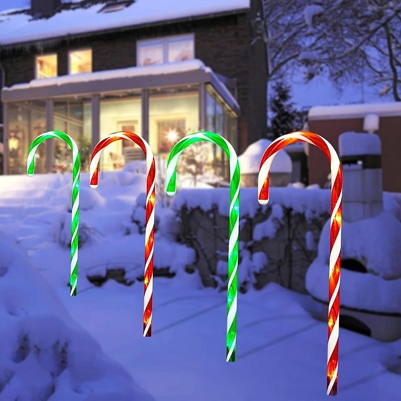 5-in-1 Solar Christmas Star, Snowflake, Peppermint Candy Cane Stake Lights - Outdoor Pathway Decoration Pathway Lights for Yard & Garden2