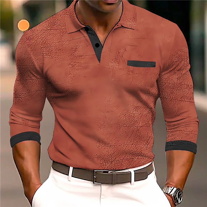 Men's Cable Knit Polo Golf Polos Shirts Long Sleeve Polo Shirts Turndown Vintage Casual Daily 3D Print Fall & Winter Black Red2