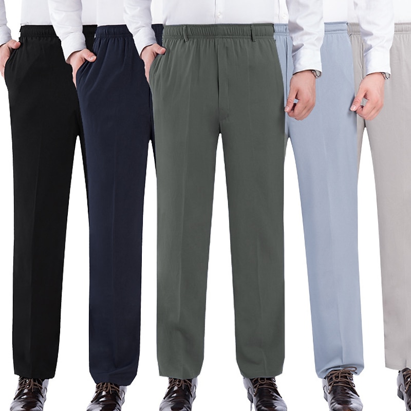 Men's Trousers Casual Pants Pocket Elastic Waist Solid Color Comfort Breathable Full Length Daily Stylish Classic Style Black Navy Blue Micro-elastic2