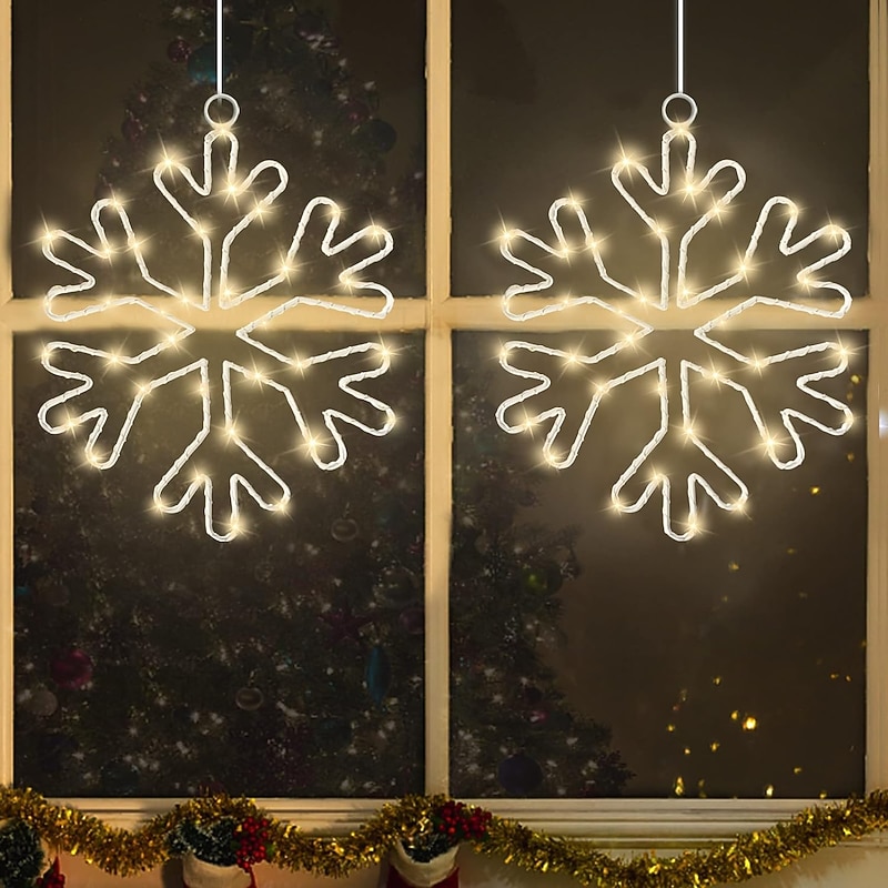 Christmas Snowflake Window Light Decoration 36 LED Timer 8 Modes Waterproof Battery Powered Christmas Lights Decoration Outdoor Indoor Porch Wall Door Christmas Holidays4