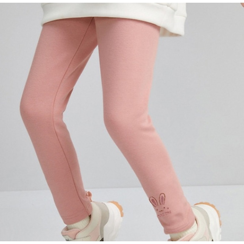 Kids Girls' Fleece Lined Leggings Solid Color Active School Cotton 7-13 Years Spring Black Pink Light Grey2