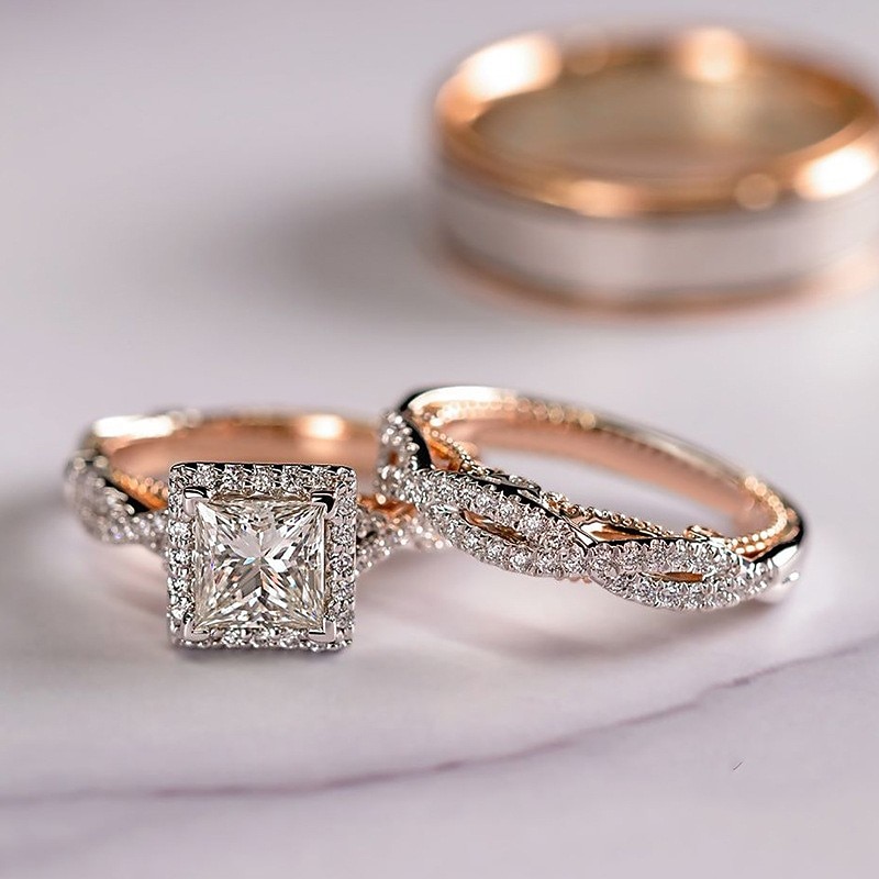 Men Women Couple Rings Wedding Geometrical Gold Copper Rhinestone Mini Vintage Stylish Simple 3pcs dress to impress4
