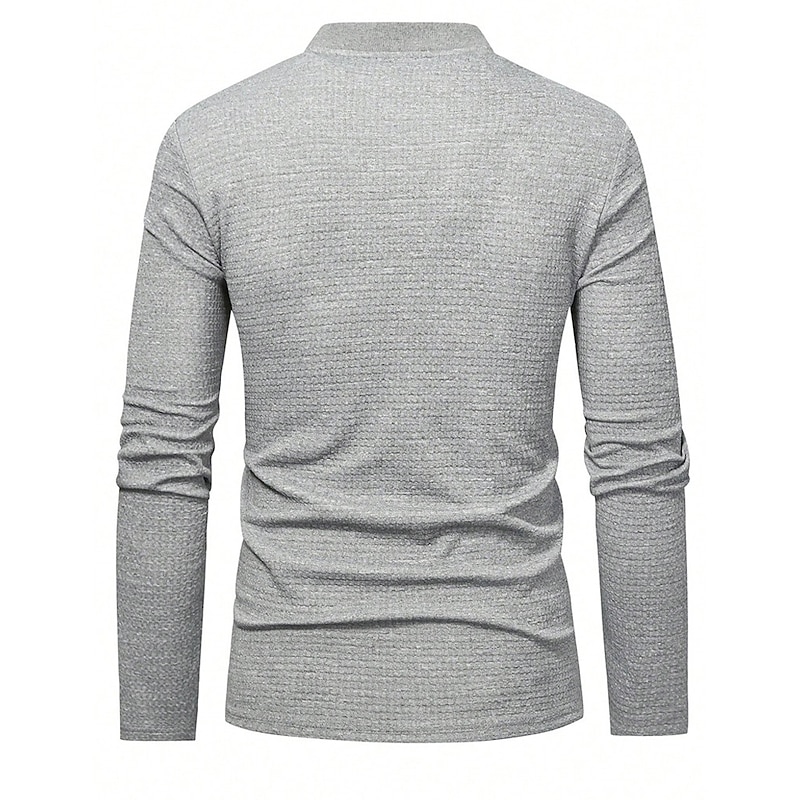 Men's Waffle Tee Waffle Shirt T Shirt Solid Quarter Zipper Tee Long Sleeve Quarter Zip Spring &  Fall Plain Fashion Designer Basic Vacation Street Going out Gray Top Tee for Men3