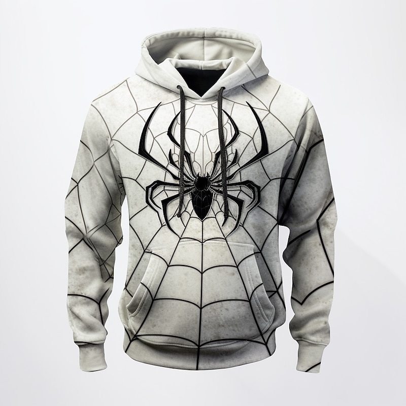 Men's Graphic Spiders Spider web Hoodie Hoodies Sweatshirt Fashion Daily Long Sleeve Hooded Vacation Sports Outdoor Holiday White Red Print Front Pocket Spring &  Fall Designer