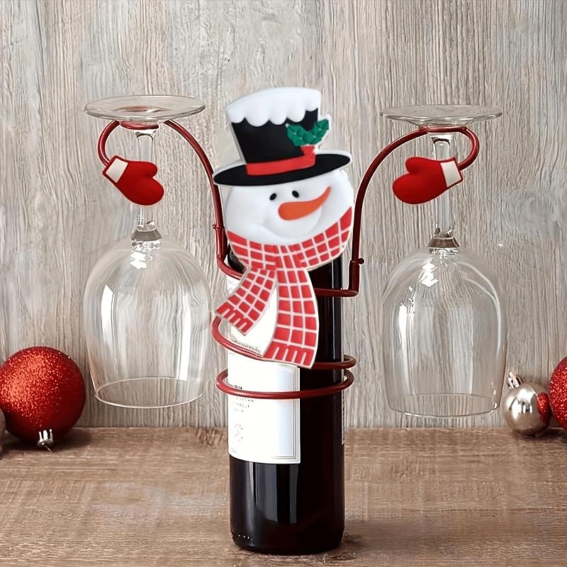 Christmas Holiday Wine Bottle Glass Holders, Festive Red Wine Rack with Hanging Glass Organizer, Holiday Party Table Decoration for Christmas Dinner Bar Home Décor4