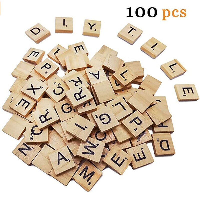 Block 26 English Letter DIY Word Recognition Wooden Chip 100 Pieces/Pack4