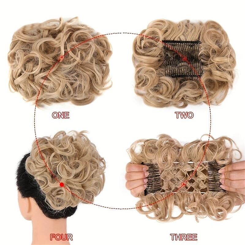 Synthetic Messy Curly Chignon With Rubber Band Hair Bun Two Plastic Comb Clip In Updo Cover Hair Ponytail For Women 25 Color2