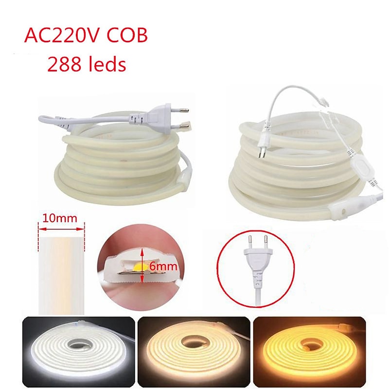 COB LED Strip 288 LEDs/m 220V EU Plug RA90 COB Outdoor Neon Sign Tape White Natural Pink Red For Kitchen Lighting2