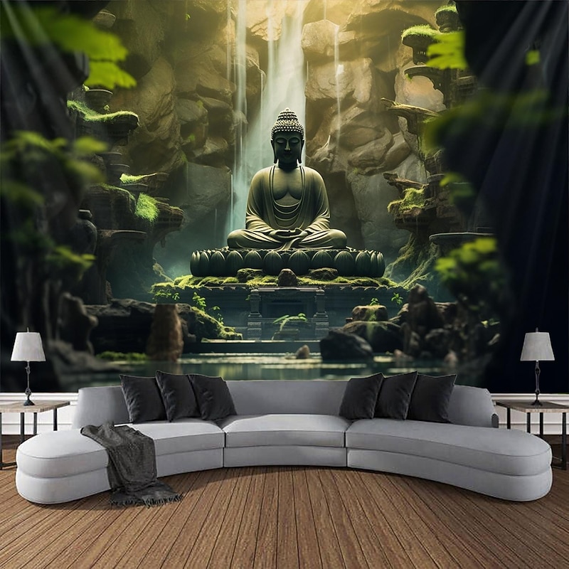 The Buddha Landscape Hanging Tapestry Wall Art Large Tapestry Mural Decor Photograph Backdrop Blanket Curtain Home Bedroom Living Room Decoration3