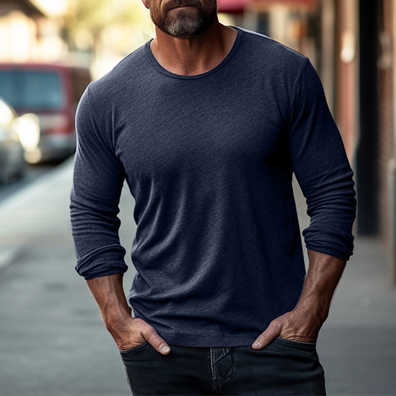 Men's T Shirt Tee Top Long Sleeve Shirt Long Sleeve Crew Neck Spring &  Fall Plain Fashion Designer Basic Vacation Street Going out Dark Blue Army Green Top Tee for Men3