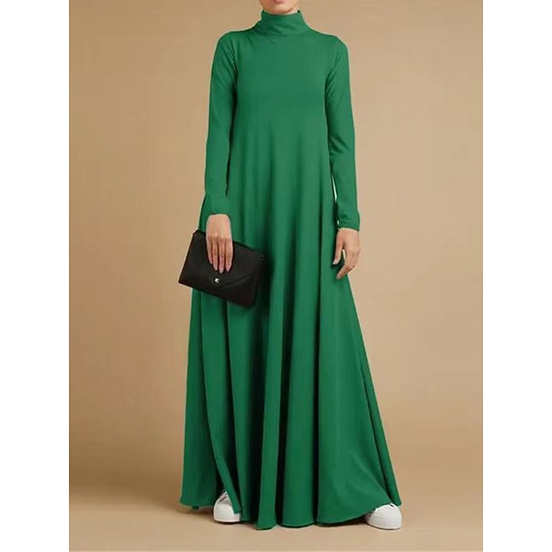 Women's Long Dress Maxi Dress Black Dress Casual Dress Winter Dress Cocktail Dress Fashion Basic Classic Outdoor Vacation Daily Loose Fit Long Sleeve Stand Collar Black Pink Blue Brown Fall Winter 5