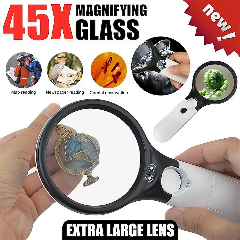 New Upgrade 3X 45X Handheld Magnifier 3 LED Light Reading Magnifying Glass Jewelry Repair Tool Jewellery Loupe