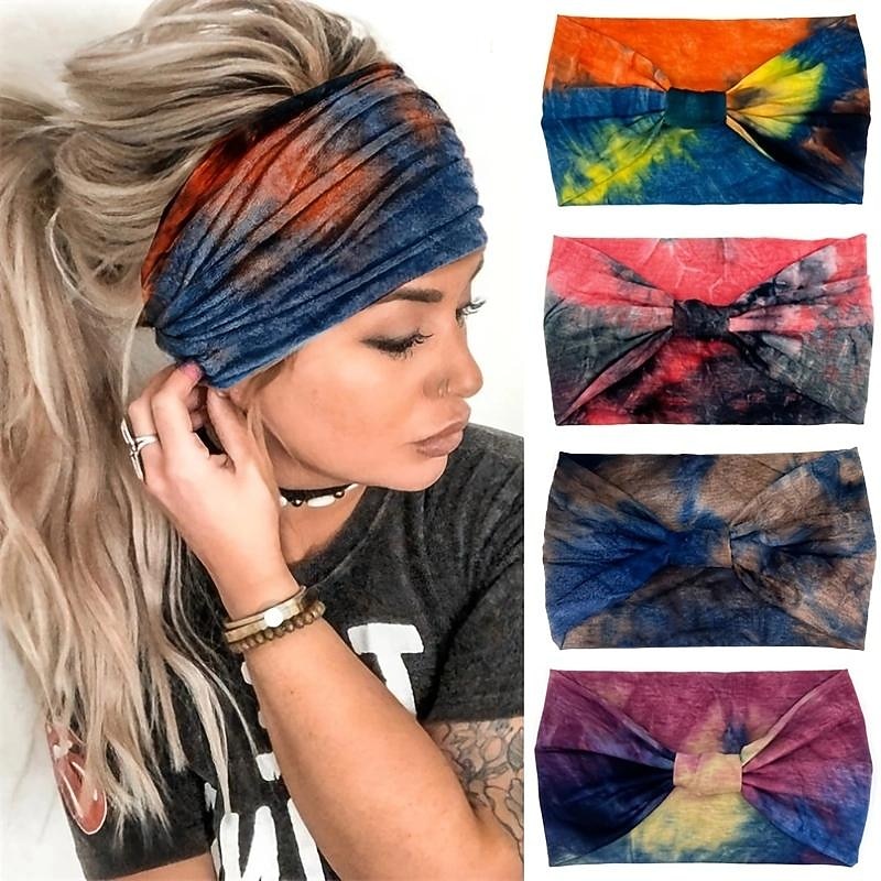 Wide Headbands For Women Knotted Headband Women Head Wraps Stretchy Hair Accessories Bands Tie Dye 1pc