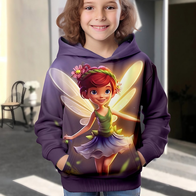 Girls' 3D Cartoon Hoodie Pullover Long Sleeve 3D Print Fall Winter Active Fashion Cute Kids 3-12 Years Outdoor Casual Daily Regular Fit2