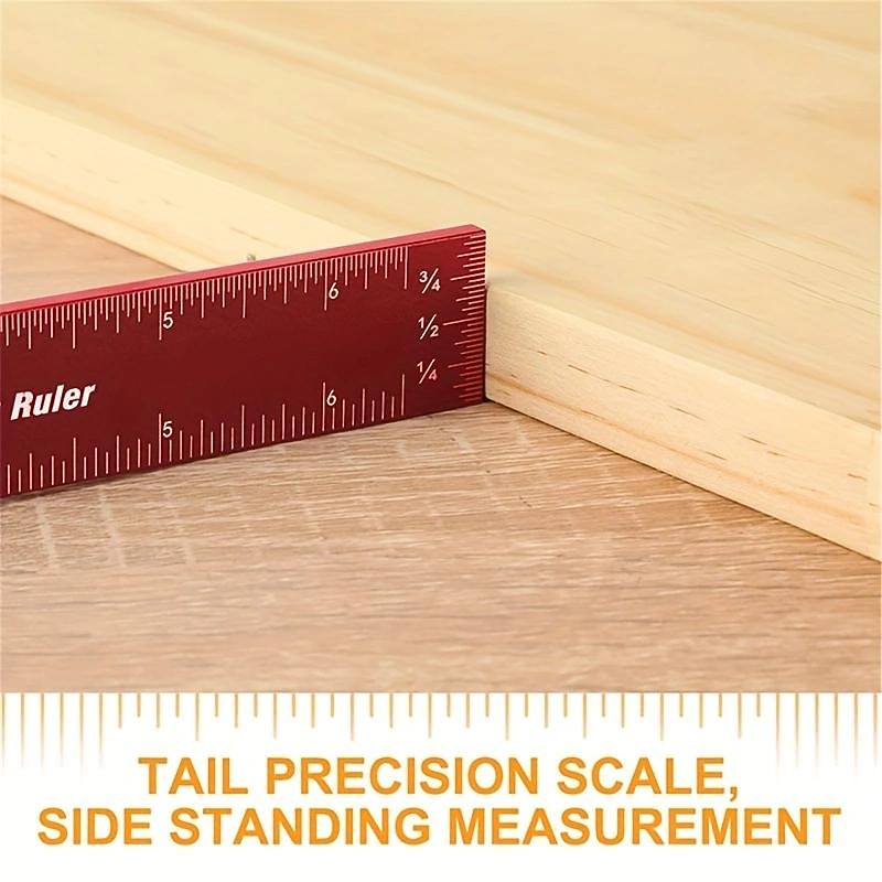 Upgrade Your Woodworking with this Precision Pocket Ruler: Aluminum Slide Ruler with Inch and Metric Measurements, T-Type Scribing, and Square Layout Tool2