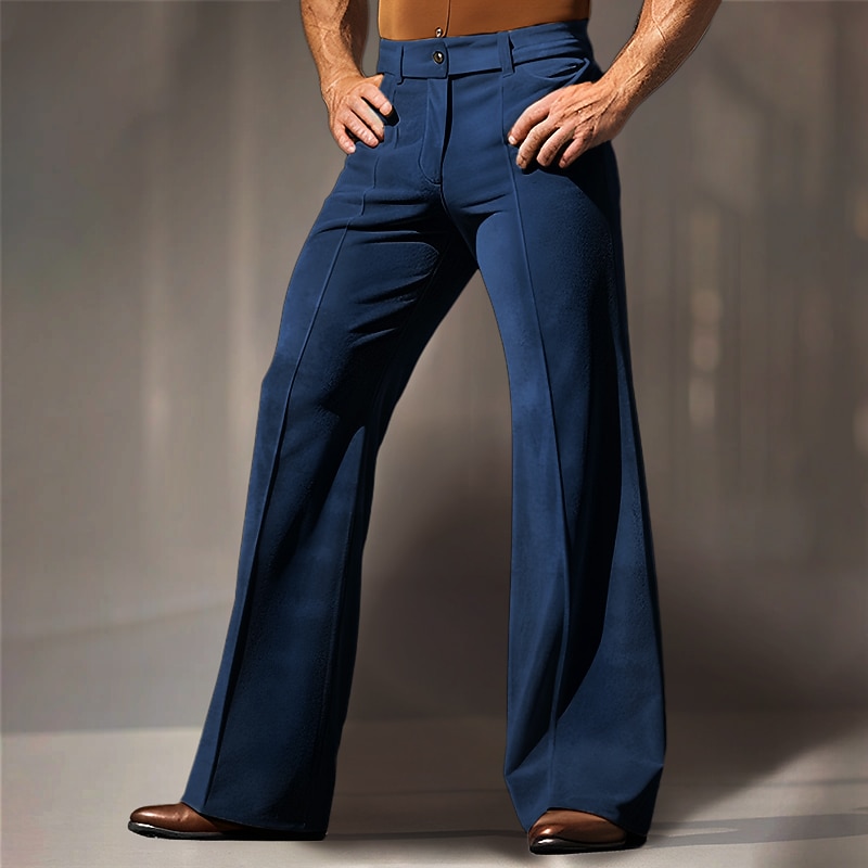Men's Dress Pants Flared Pants Trousers Velvet Pants Pocket Plain Comfort Breathable Outdoor Daily Going out Fashion Casual Blue Green2