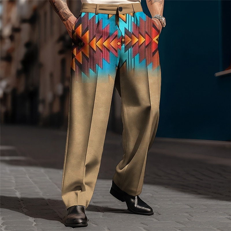 Geometry Ethnic Vintage Men's 3D Print Pants Trousers Outdoor Street Wear to work Polyester Pink Blue Dark Green S M L High Elasticity Pants2