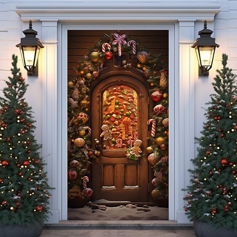 Christmas Door Decorations Gingerbread Man Door Covers Door Tapestry Door Curtain Decoration Xmas Backdrop Door Banner for Front Door Holiday Party Decor Supplies