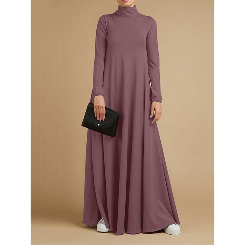 Women's Long Dress Maxi Dress Black Dress Casual Dress Winter Dress Cocktail Dress Fashion Basic Classic Outdoor Vacation Daily Loose Fit Long Sleeve Stand Collar Black Pink Blue Brown Fall Winter4