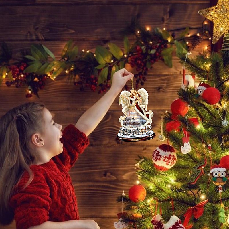 Christmas Tree Decoration, Santa Claus 2D Acrylic Hanging Crafts Car Pendant Xmas Gift Home Decoration4