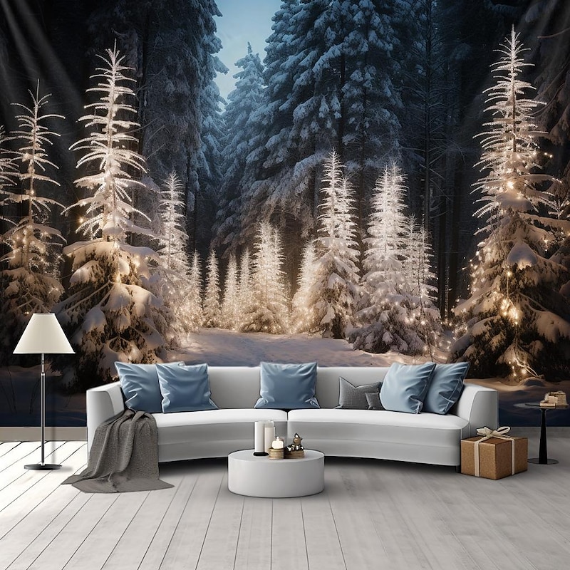 Hanging Tapestry  Tree Winter White Forest Wall Art Large Tapestry Mural Decor Photograph Backdrop Blanket Curtain Home Bedroom Living Room Decoration2