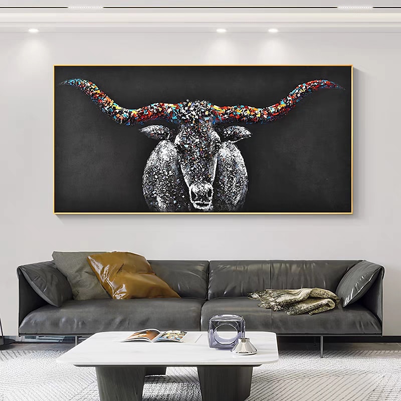 Mintura Handmade Abstract Animals Bull Oil Paintings On Canvas Wall Art Decoration Modern Picture For Home Decor Rolled Frameless Unstretched Painting3