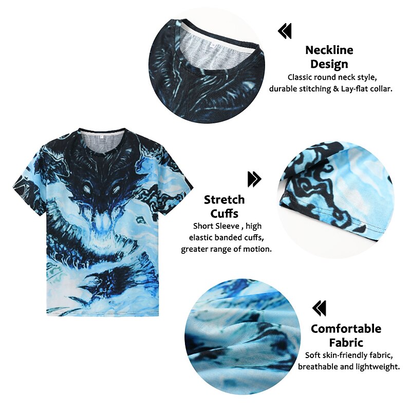 Men's Graphic Animal Dragon T Shirt Short Sleeve T shirt 3D Print Crew Neck Shirt Vintage Fashion Designer Outdoor Daily Sports Light Yellow Dark Yellow Black Spring & Summer Clothing Apparel S M L3