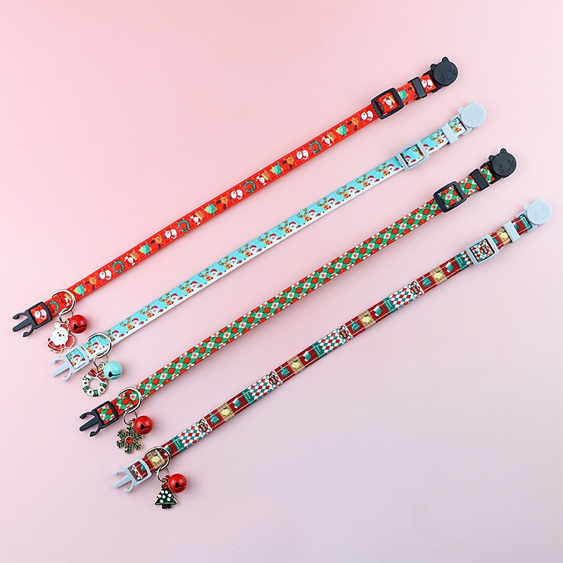 Random 6 Pcs  Pet Collar Bow Neck Ring Bell Neck Tie Christmas Pet Collar Cat Collar3