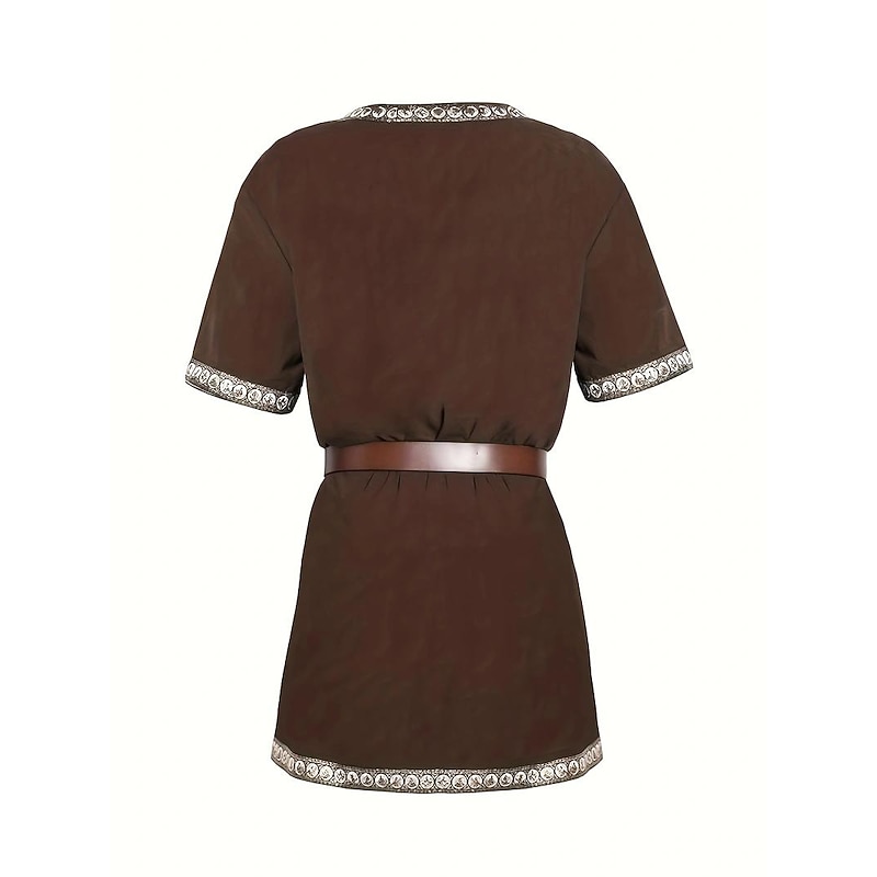 Retro Vintage Medieval Renaissance Shirt Tunic Viking Ranger Elven Fancy Dress Men's Viking Fantasy Halloween Masquerade Carnival Performance Halloween Adults' Top2