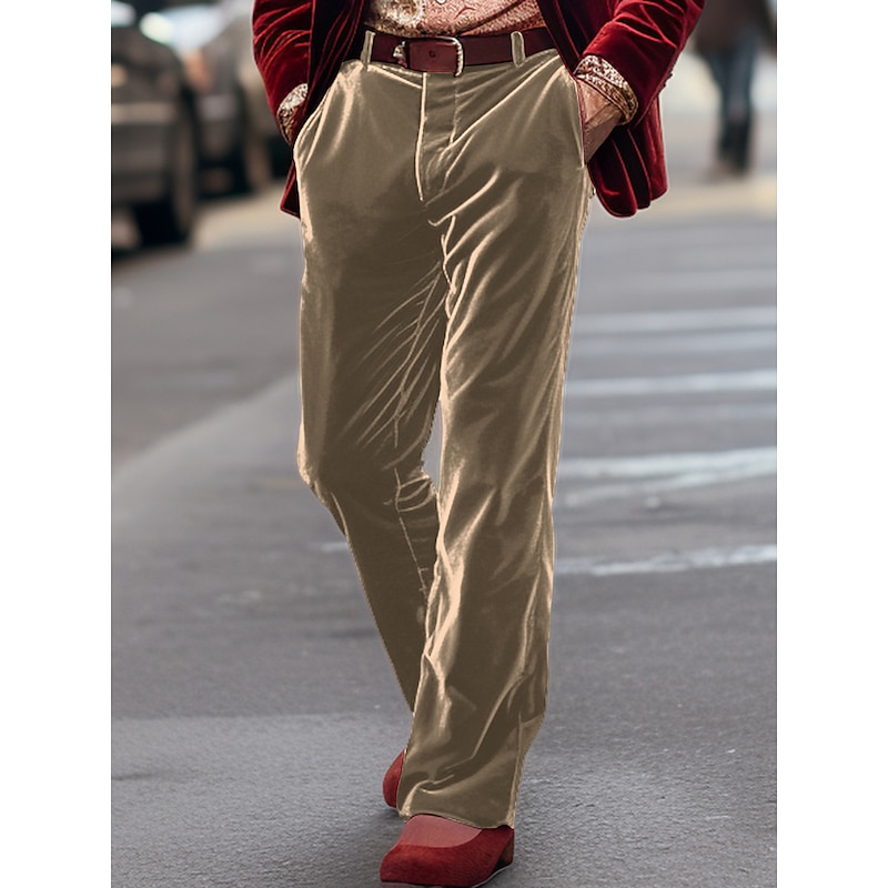 Men's Dress Pants Trousers Suit Pants Velvet Pants Pocket Plain Comfort Breathable Outdoor Daily Going out Fashion Casual Red Blue4