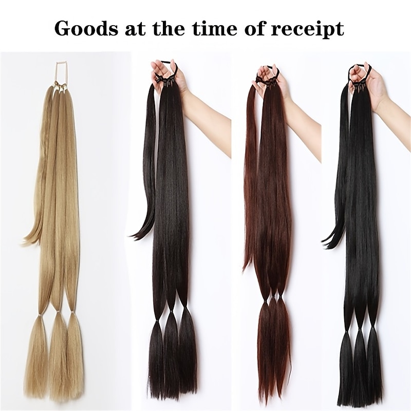 Long Braided Ponytail Extension With Elastic Hair Tie Straight Sleek Wrap Around Braid Hair Extensions Ponytail, DIY Natural Soft Synthetic Hair Piece For Women Daily Wear3