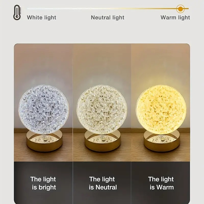 Crystal Desk Lamp 3-Color Touch Adjustment Rechargeable Round Desk Lamp Bedroom Living Room Atmosphere Lamp Bar Desk Lamp4