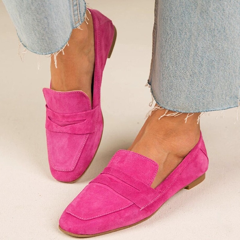 Women's Hot Pink Faux Suede Loafers - Comfortable Casual Slip-On Flats for Everyday Wear - Main Image