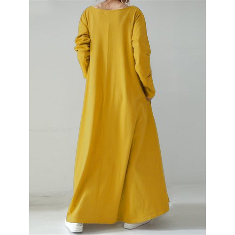 Women's Long Dress Maxi Dress Linen-Inspired Dresses Black Dress Casual Dress Winter Dress Fashion Streetwear Mature Outdoor Street Daily Loose Fit Long Sleeve V Neck Black Yellow Brown Dark Blue2