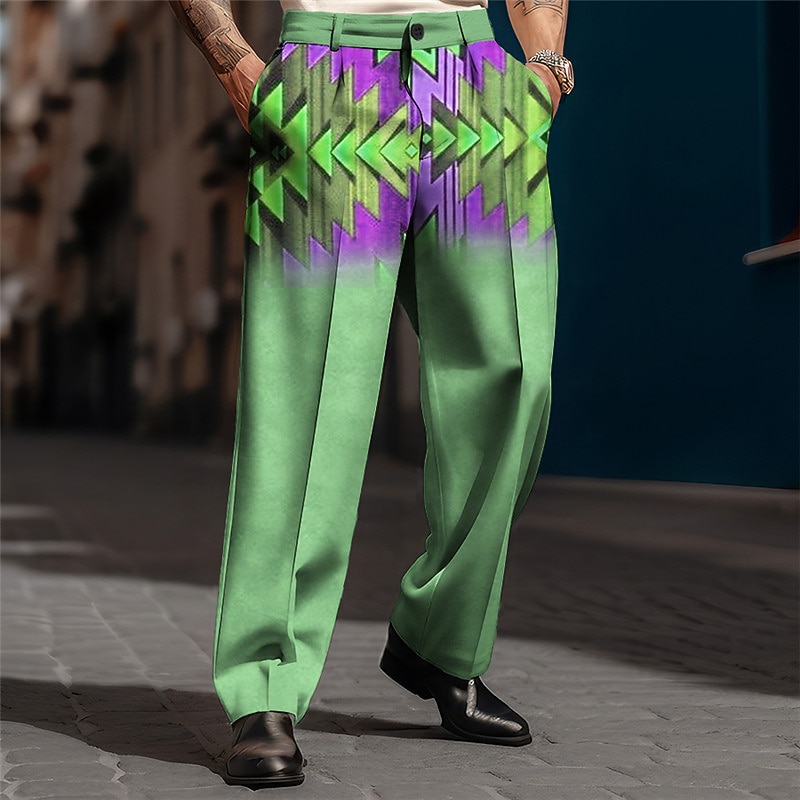 Geometry Ethnic Vintage Men's 3D Print Pants Trousers Outdoor Street Wear to work Polyester Pink Blue Dark Green S M L High Elasticity Pants4
