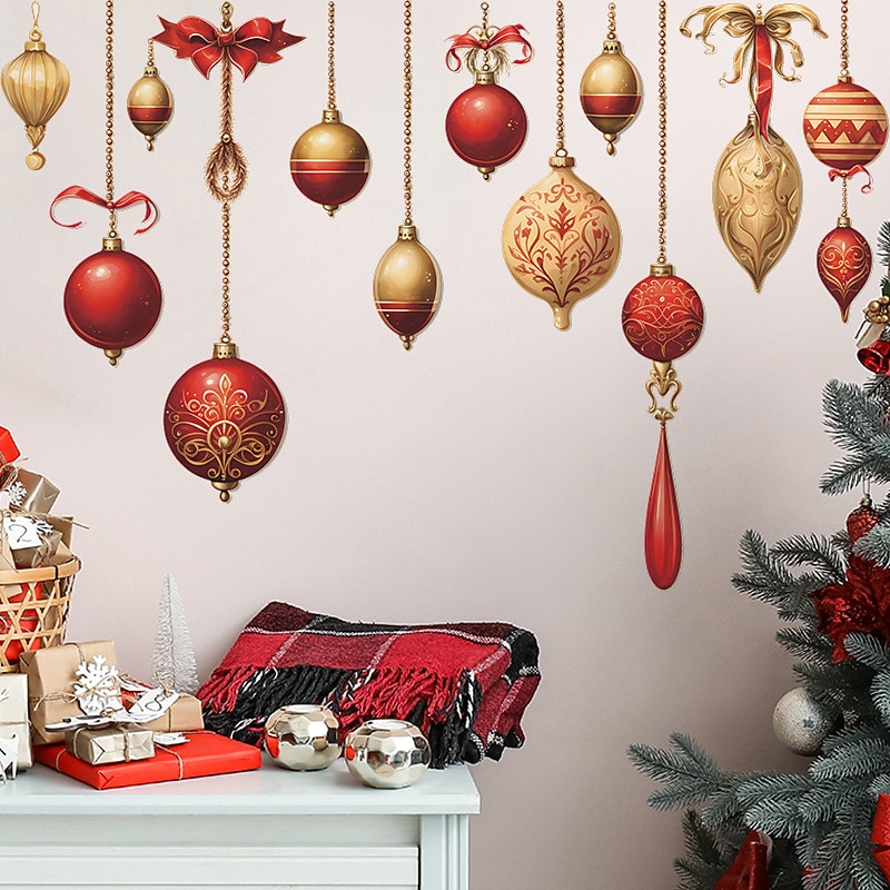 Christmas Stickers Decoration, Colorful Balls, Hanging Decorations, Glass Windows Doors Home Wall Stickers, Self-adhesive Stickers4