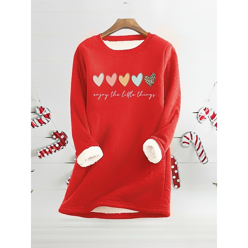 Women's Fleece Lined Pullover Sweatshirt Pajamas Warm Fuzzy Long Sleeve Round Neck Crewneck Black Yellow Pink Dark Pink Red Fall & Winter4