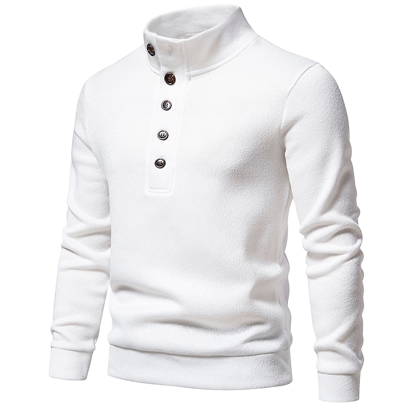 Male Pullover Sweater Jumper Turtleneck Sweater Knit Buckle Solid / Plain Color Turtleneck Casual Daily Casual Daily Clothing Apparel Spring Fall Black White S M L3