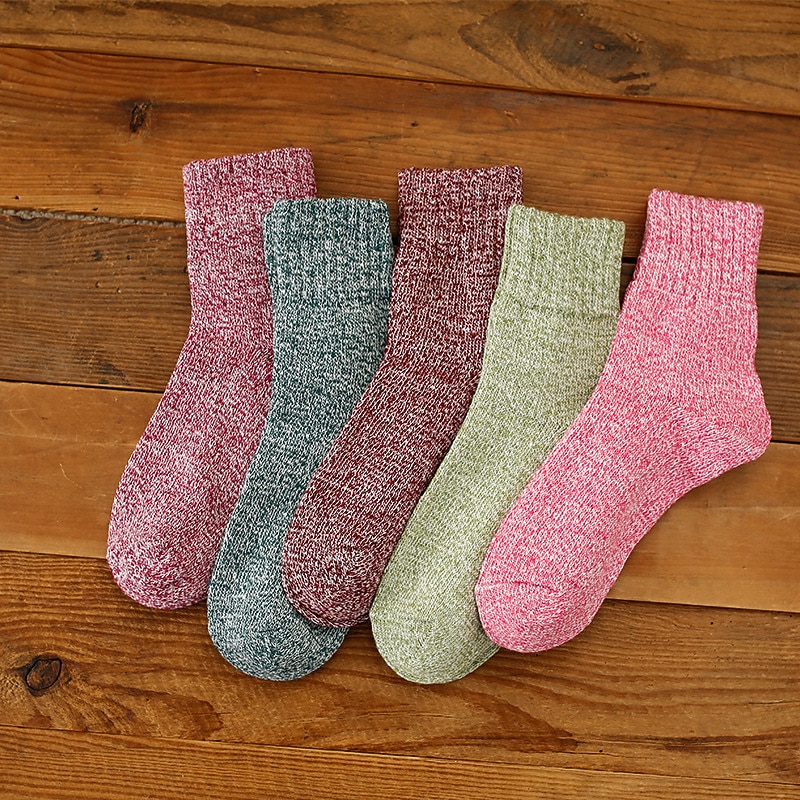 Women's Crew Socks Home Daily Solid Color Spandex Acrylic Fibers Simple Casual Warm Casual 5 Pairs