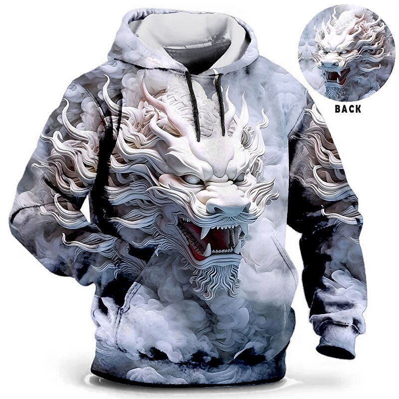 Men's Animal Graphic Prints Hoodie Hoodies Sweatshirt Daily Classic Long Sleeve Hooded Holiday Going out Streetwear Blue Green Print Spring &  Fall Designer