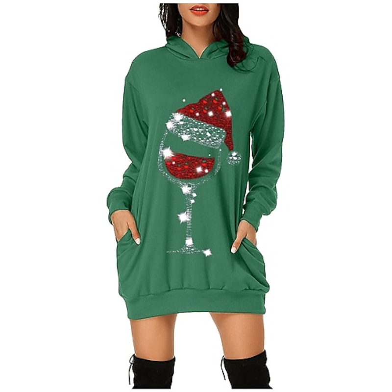 Christmas Santa Claus Dress Hoodie Pullover Classic Basic Kawaii For Women's Adults' Christmas New Year 3D Print Dailywear4