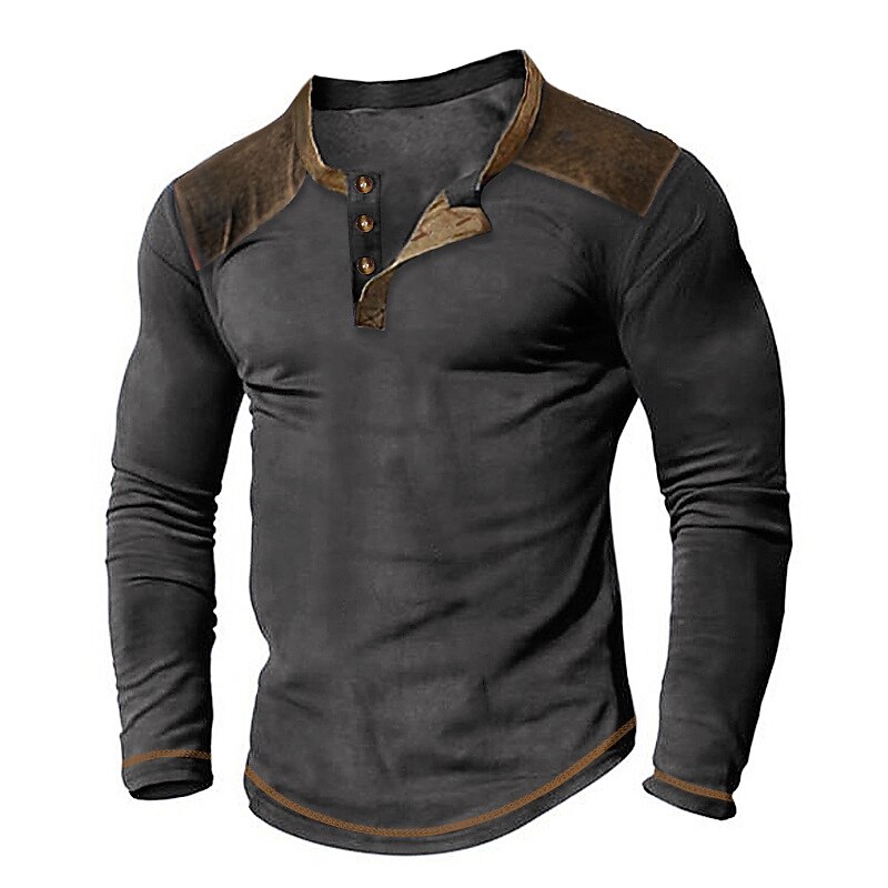 Men's T shirt Tee Henley Shirt Tee Top Color Block Henley Street Vacation Long Sleeve Clothing Apparel Fashion Designer Basic2