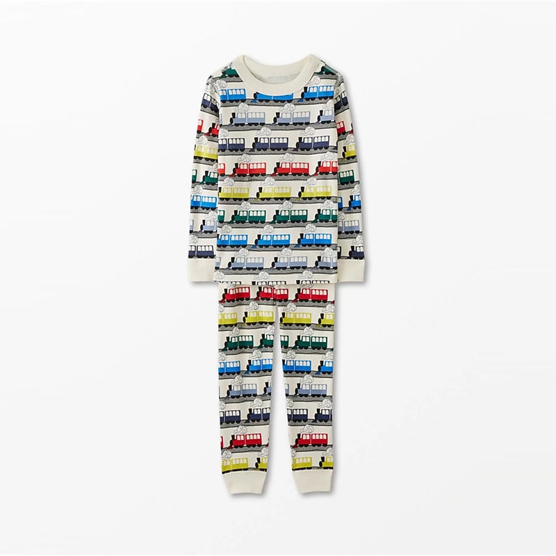 Boys 3D Car Pajama Sets Long Sleeve 3D Print Fall Winter Active Cool Daily Kids 3-12 Years Crew Neck Home Causal Indoor Regular Fit3