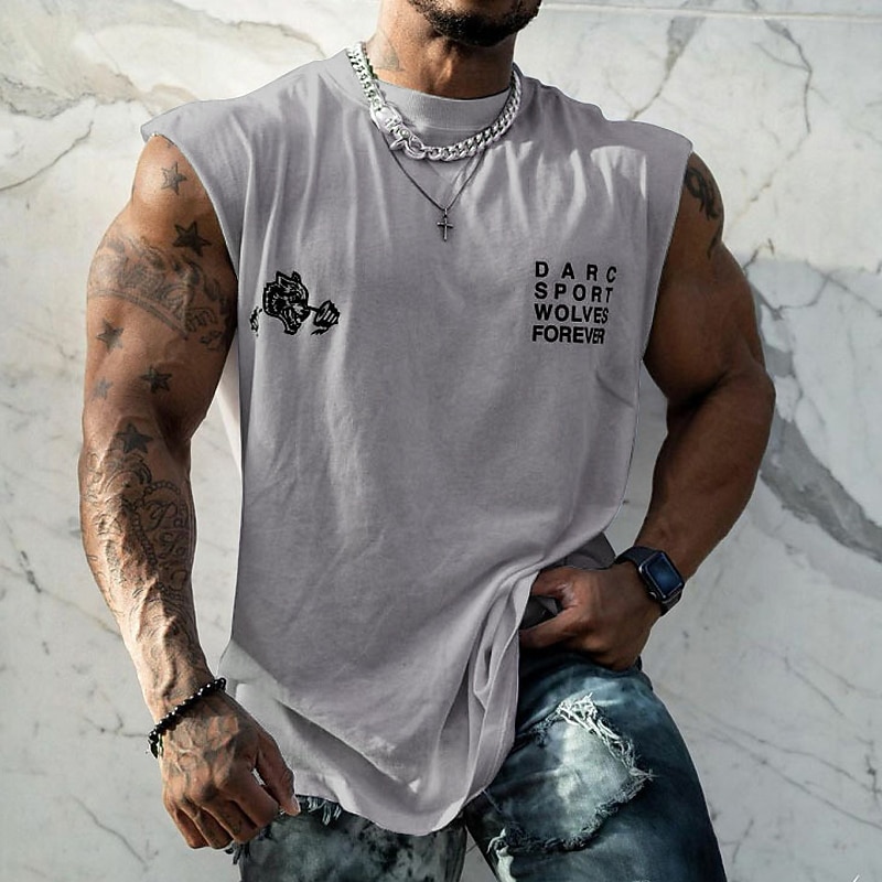 Men's Graphic Letter Gym Tank Top Vest Top Undershirt Casual Style Classic Style Sleeveless T shirt Hot Stamping Crew Neck Shirt Sports Lightweight Big and Tall Vacation Casual Daily Black White Navy3