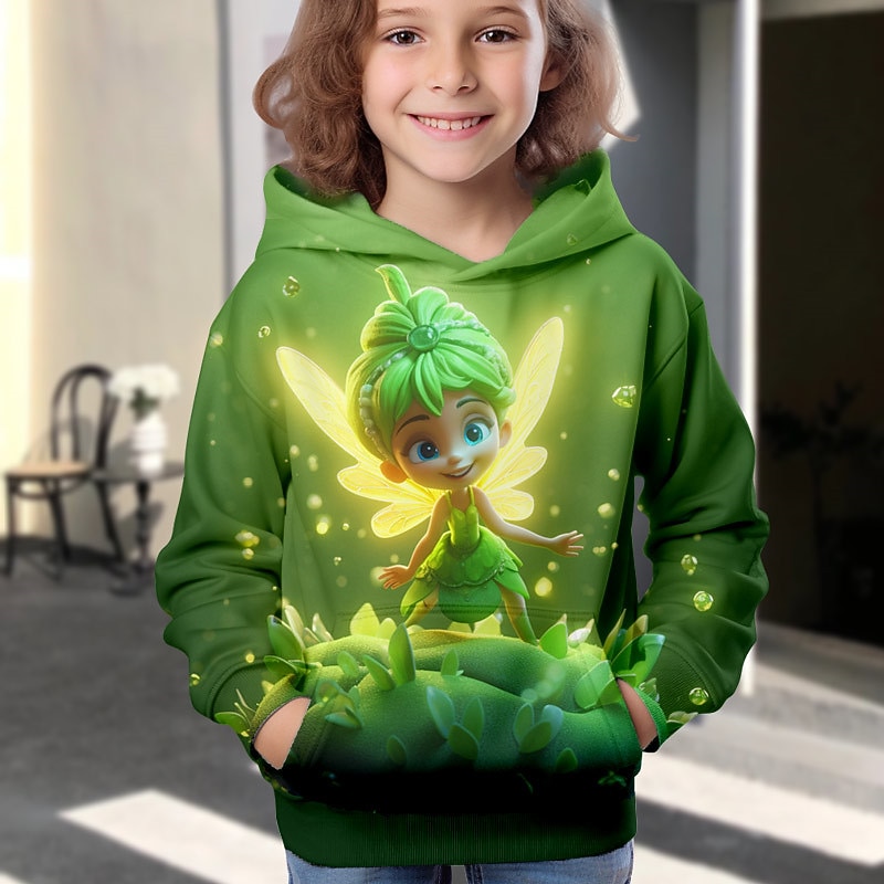 Girls' 3D Cartoon Hoodie Pullover Long Sleeve 3D Print Fall Winter Active Fashion Cute Kids 3-12 Years Outdoor Casual Daily Regular Fit3