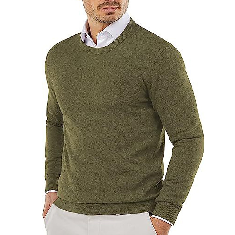 Men's Dress Sweater Pullover Sweater Jumper Jumper Ribbed Knit Cropped Knitted Plain Crew Neck Keep Warm Modern Contemporary Daily Wear Going out Clothing Apparel Fall Winter Black Yellow S M L3