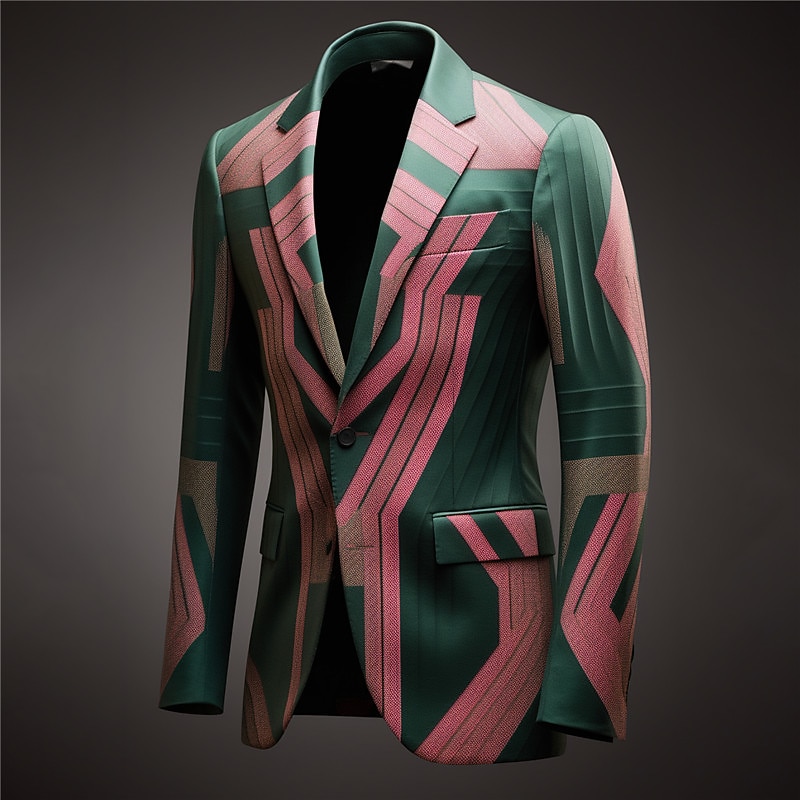 Men's Color Block Geometry Long Sleeve Turndown Business Abstract Work Wear to work Going out Buttons Print Multi Pocket