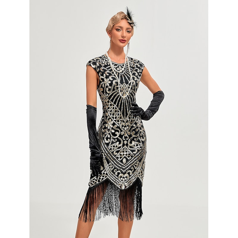 Roaring 20s 1920s Cocktail Dress Flapper Dress Dress Christmas Party Dress The Great Gatsby Charleston Wedding Guest Sequins Tassel Fringe Fancy Dress Women's Christmas Halloween Carnival Carnival2